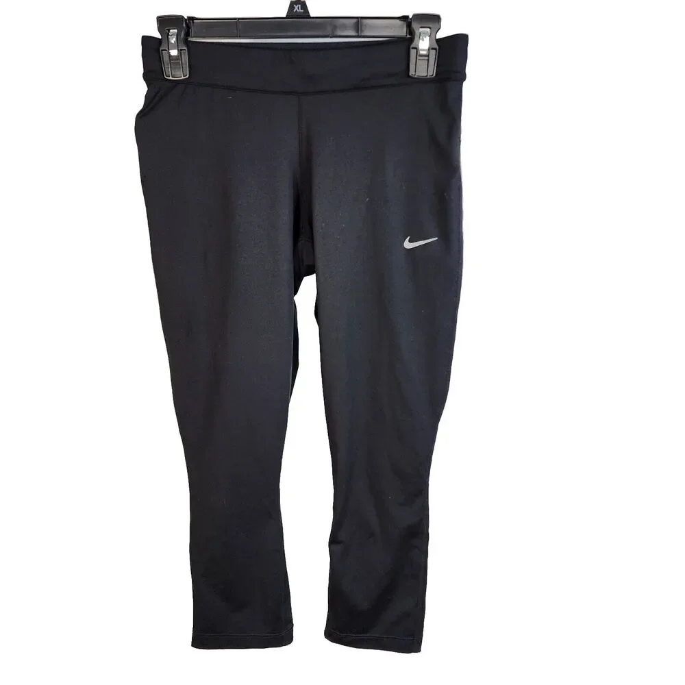 Nike Womens Dri Fit Relay Crop Capri Tights Medium Black Running Active 839871